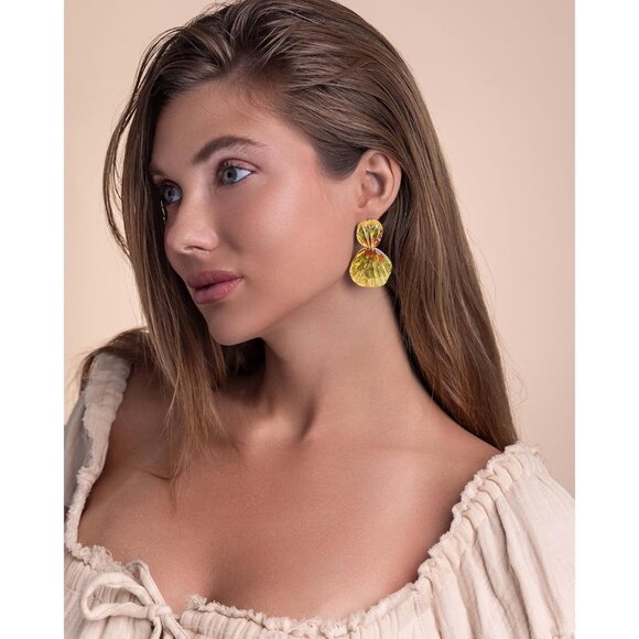 Handmade Chunky Floral Geometric Dangle Earrings - 18K Gold Plated Chic Gift - Picture 2 of 6